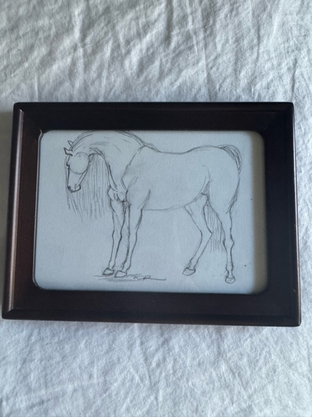 Framed Horse Sketch in Dark Wood Frame